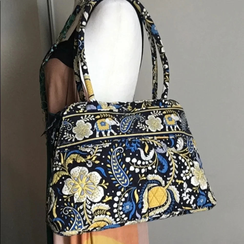 Vera Bradley Eloise Ellie Blue Yellow Paisley Shoulder Carryall Style Bag - Picture 11 of 11